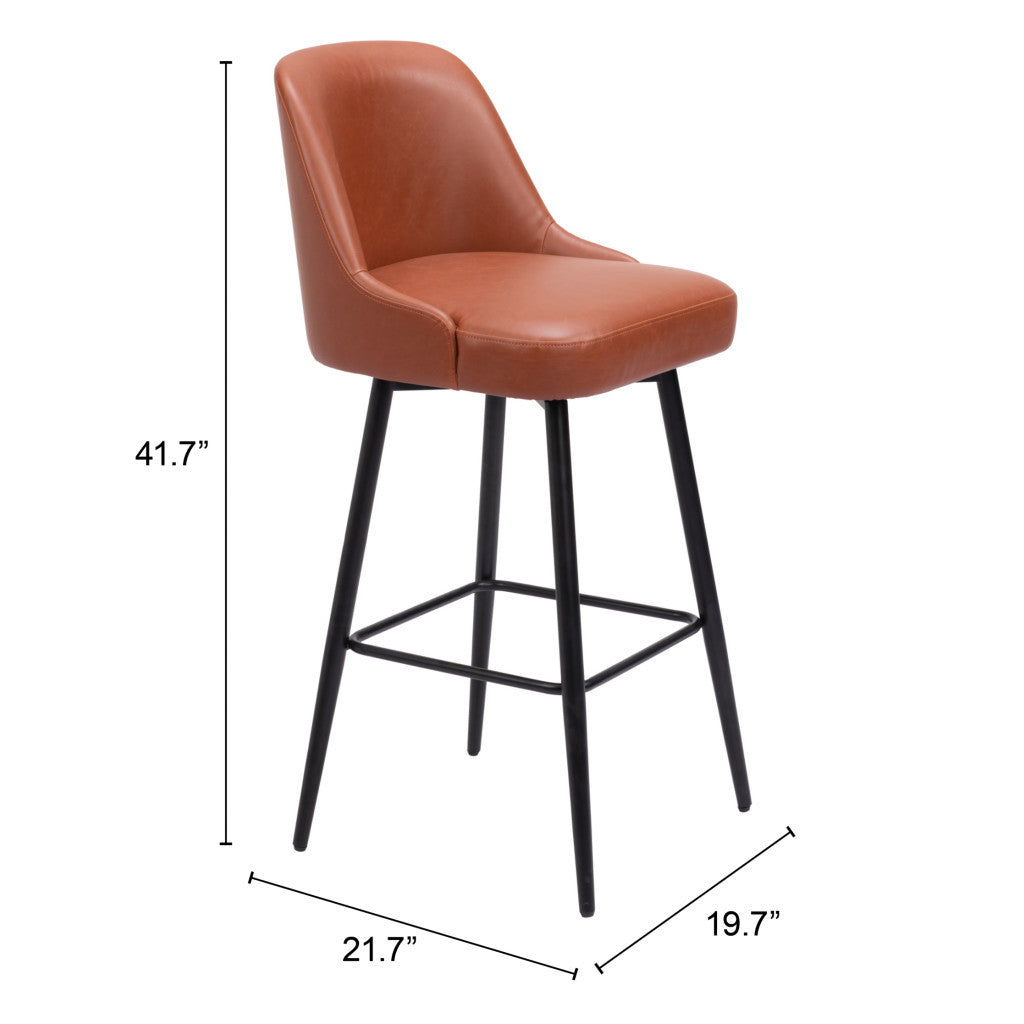 30" Brown And Black Faux Leather And Steel Bar Height Swivel Bar Chair - Loft&Timber