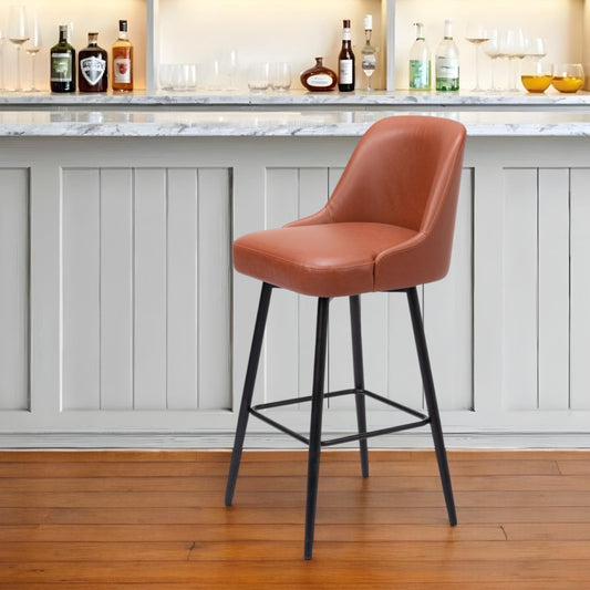 30" Brown And Black Faux Leather And Steel Bar Height Swivel Bar Chair - Loft&Timber