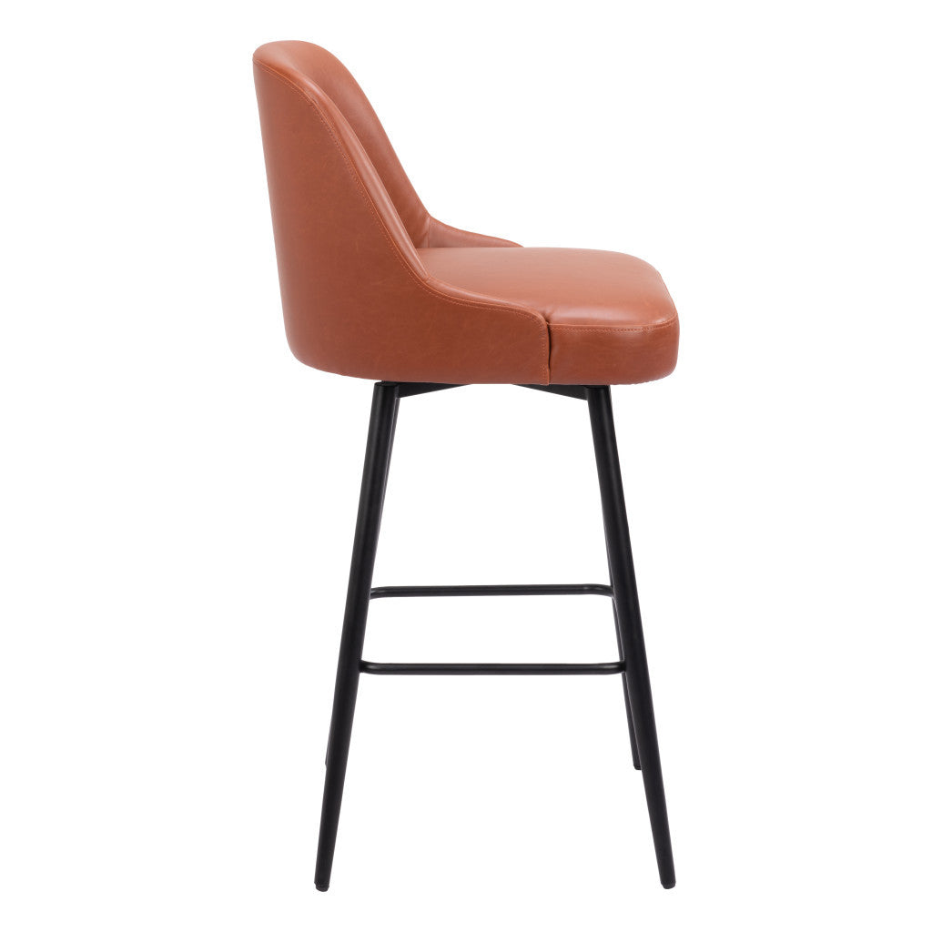 30" Brown And Black Faux Leather And Steel Bar Height Swivel Bar Chair - Loft&Timber