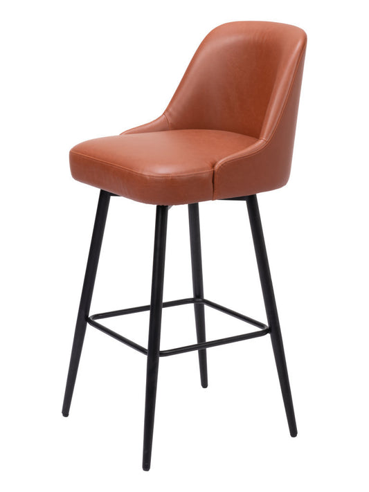 30" Brown And Black Faux Leather And Steel Bar Height Swivel Bar Chair - Loft&Timber