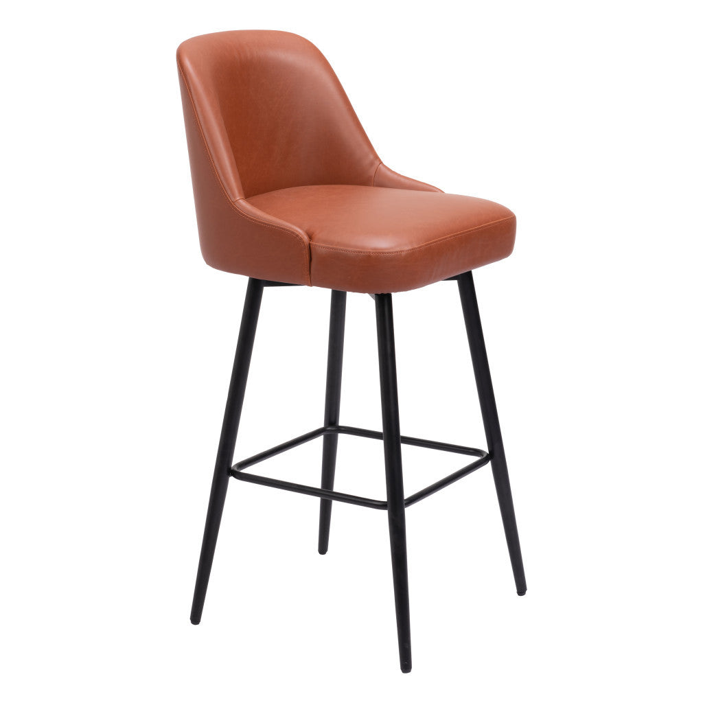 30" Brown And Black Faux Leather And Steel Bar Height Swivel Bar Chair - Loft&Timber