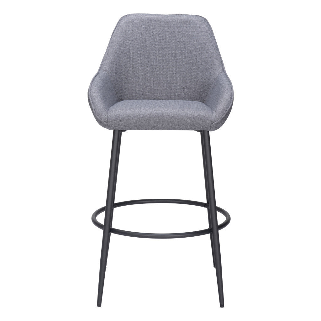 Set of Two 30" Gray And Black Fabric And Steel Bar Height Bar Chairs - Loft&Timber