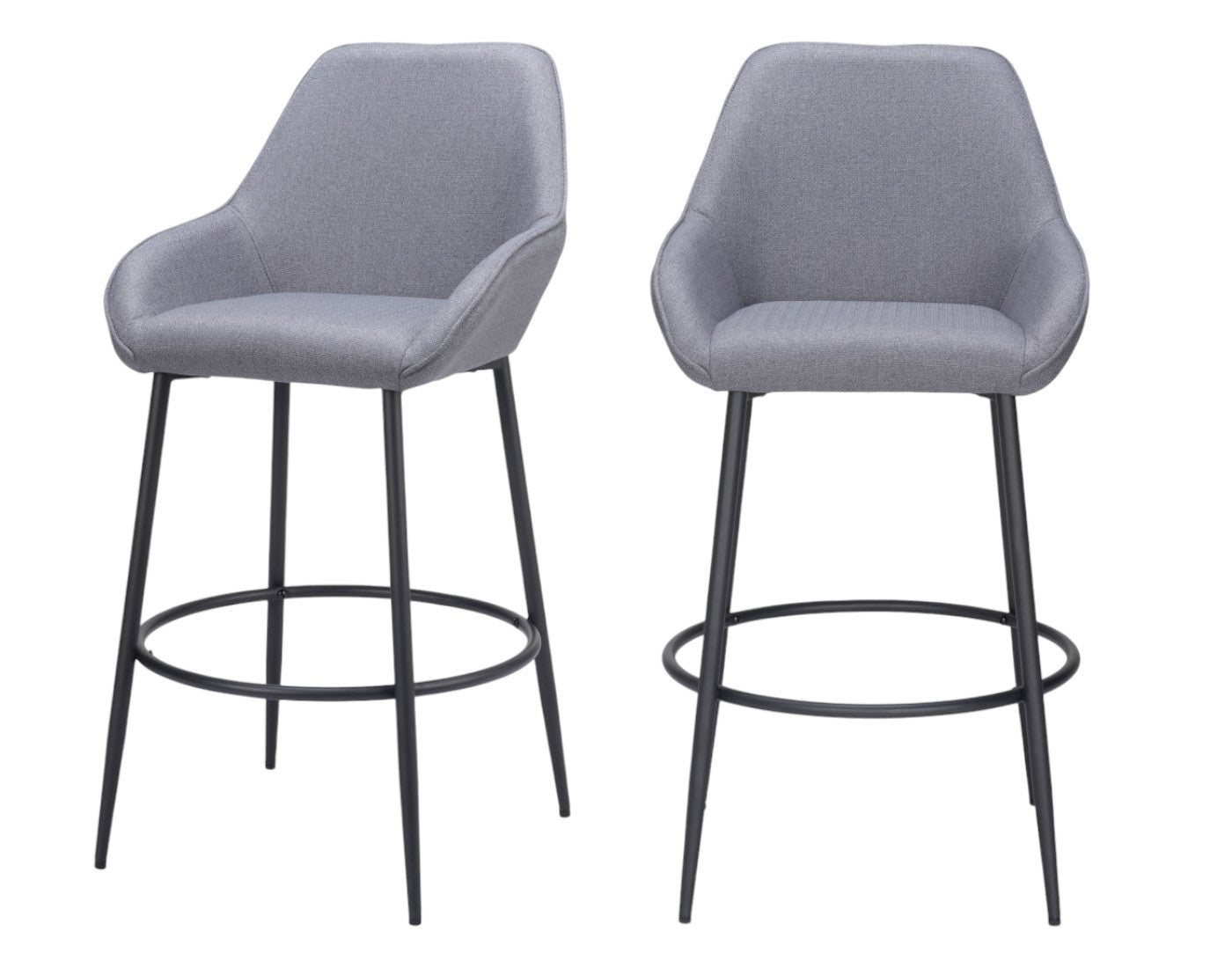 Set of Two 30" Gray And Black Fabric And Steel Bar Height Bar Chairs - Loft&Timber
