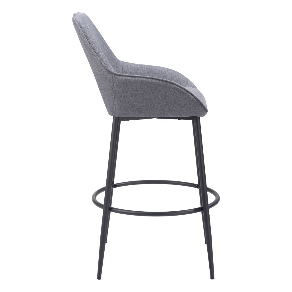 Set of Two 30" Gray And Black Fabric And Steel Bar Height Bar Chairs - Loft&Timber