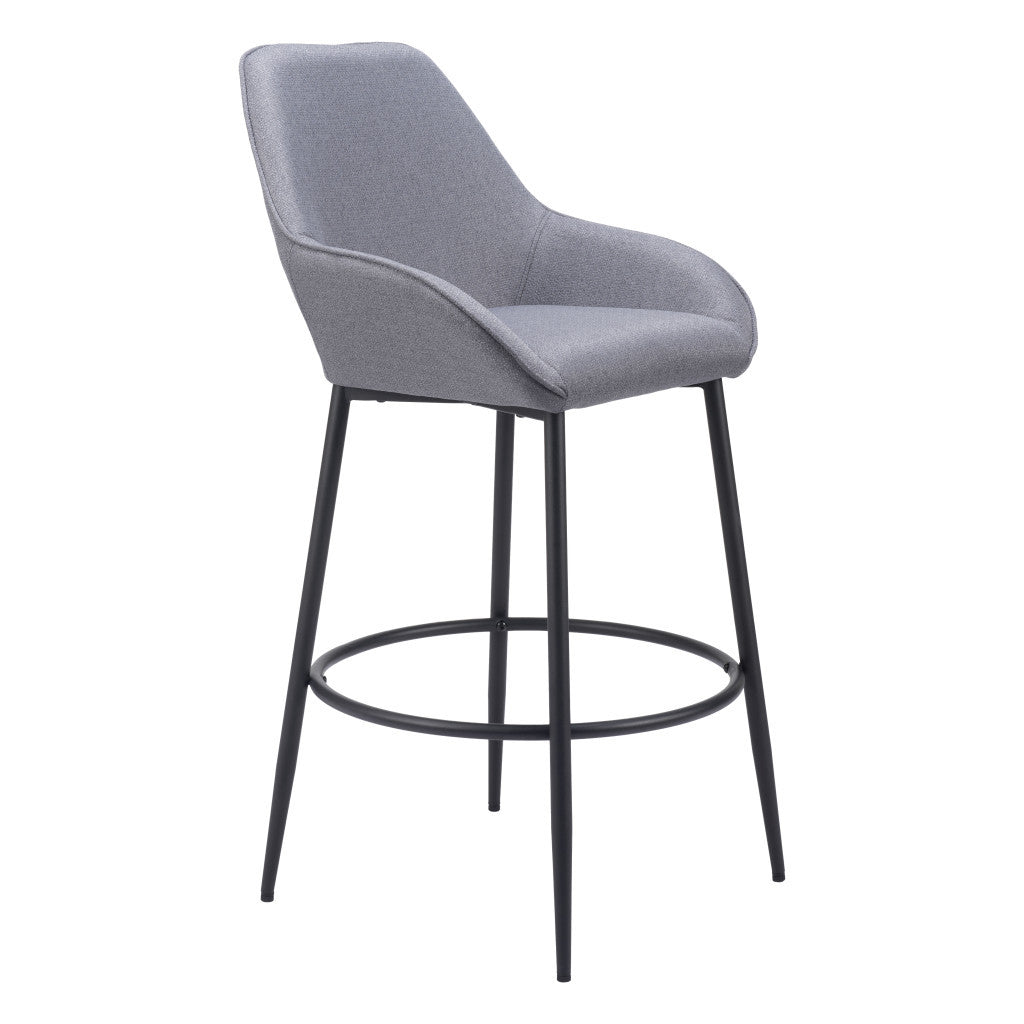Set of Two 30" Gray And Black Fabric And Steel Bar Height Bar Chairs - Loft&Timber