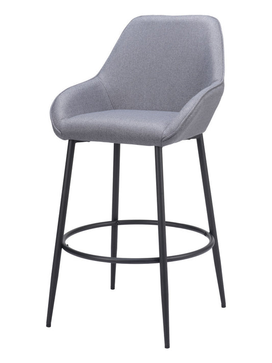 Set of Two 30" Gray And Black Fabric And Steel Bar Height Bar Chairs - Loft&Timber
