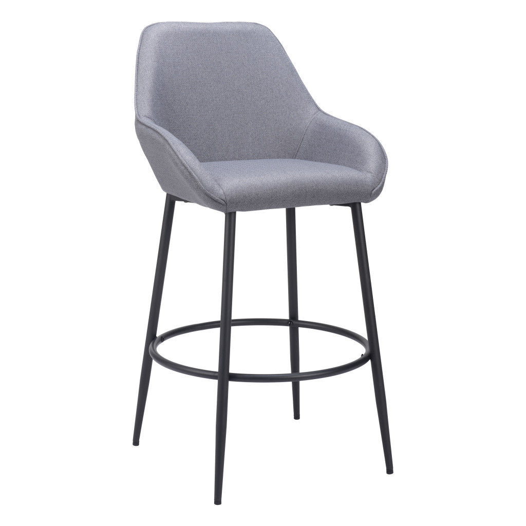 Set of Two 30" Gray And Black Fabric And Steel Bar Height Bar Chairs - Loft&Timber
