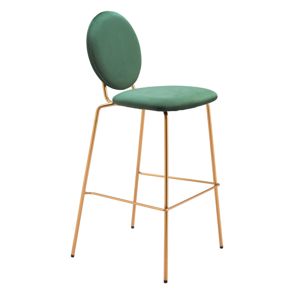 Set of Two 30" Green and Gold Velvet and Steel Bar Height Bar Chairs - Loft&Timber