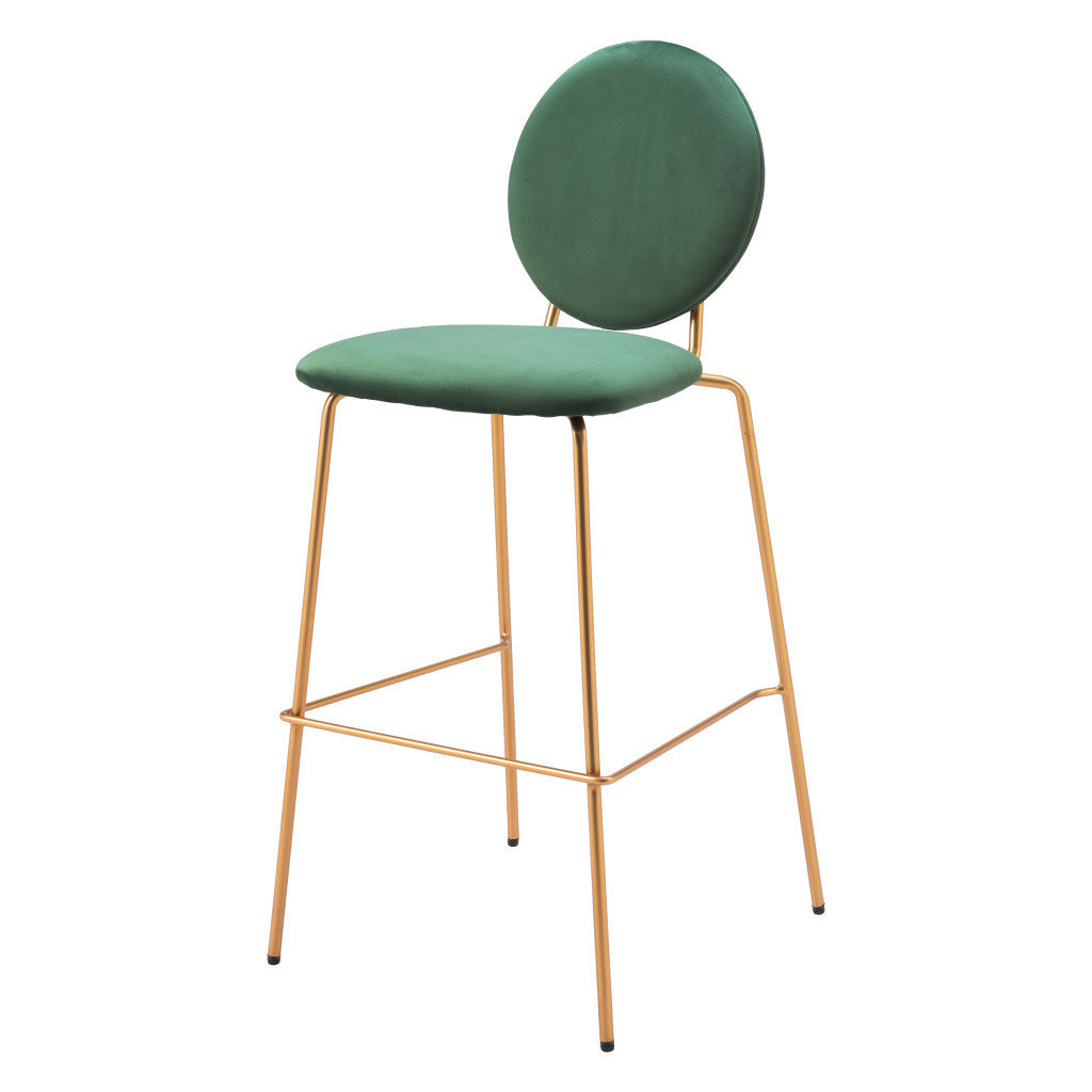 Set of Two 30" Green and Gold Velvet and Steel Bar Height Bar Chairs - Loft&Timber
