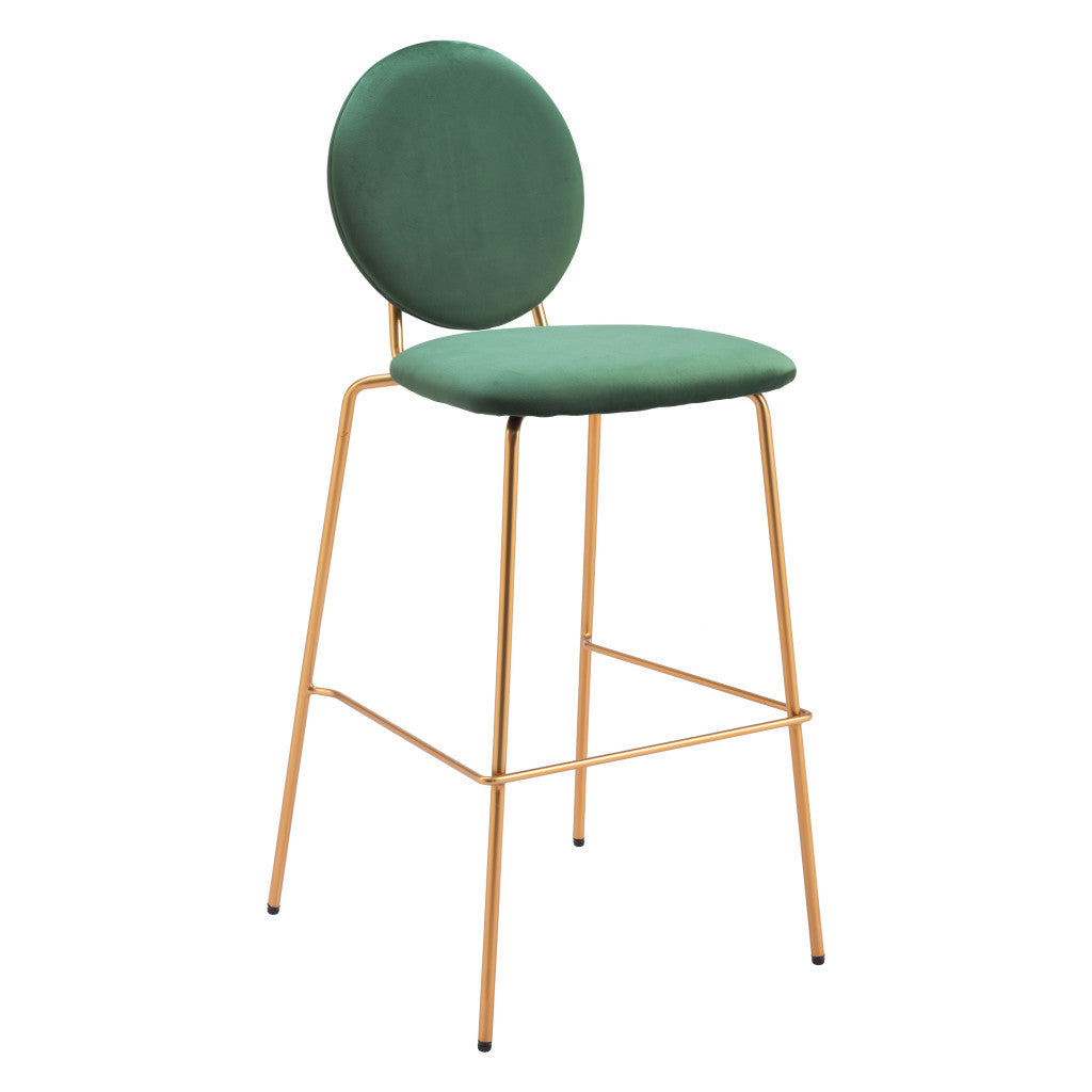 Set of Two 30" Green and Gold Velvet and Steel Bar Height Bar Chairs - Loft&Timber