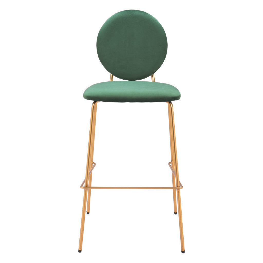 Set of Two 30" Green and Gold Velvet and Steel Bar Height Bar Chairs - Loft&Timber