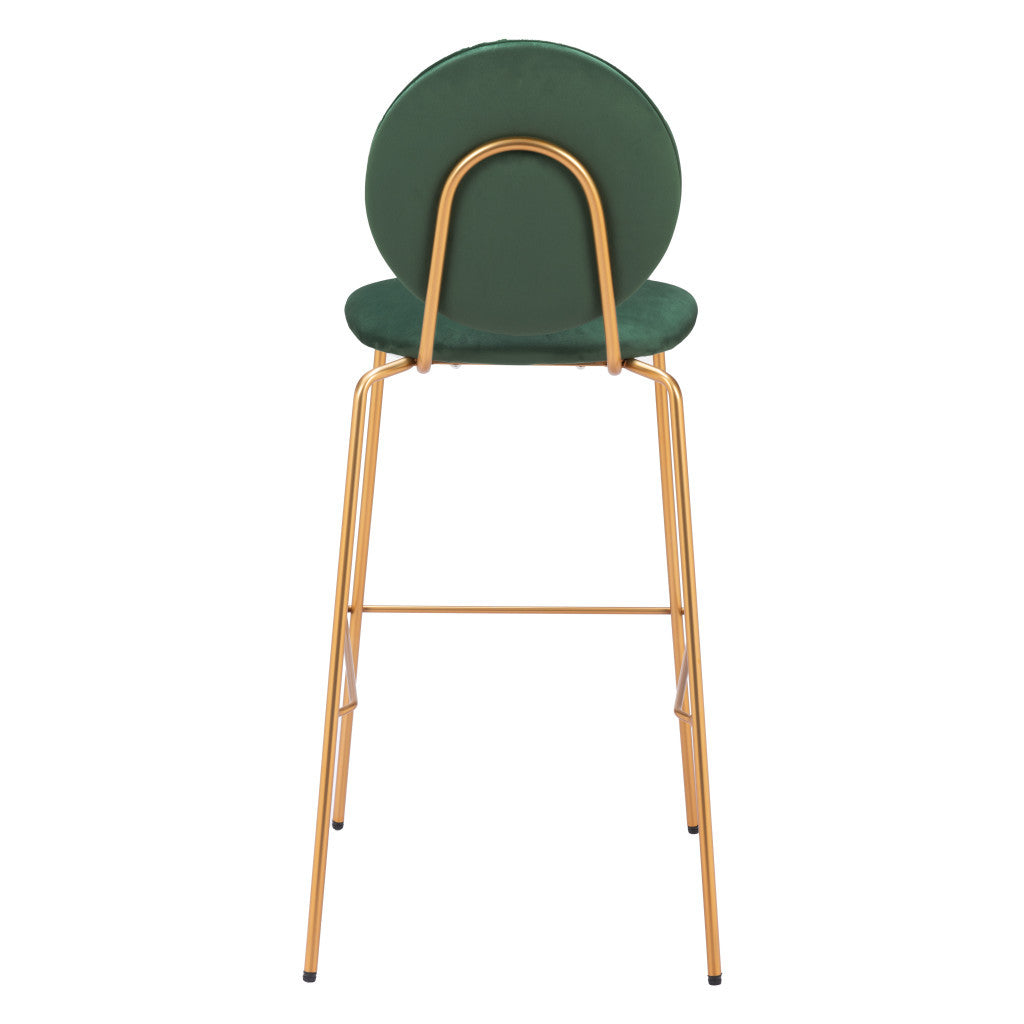Set of Two 30" Green and Gold Velvet and Steel Bar Height Bar Chairs - Loft&Timber