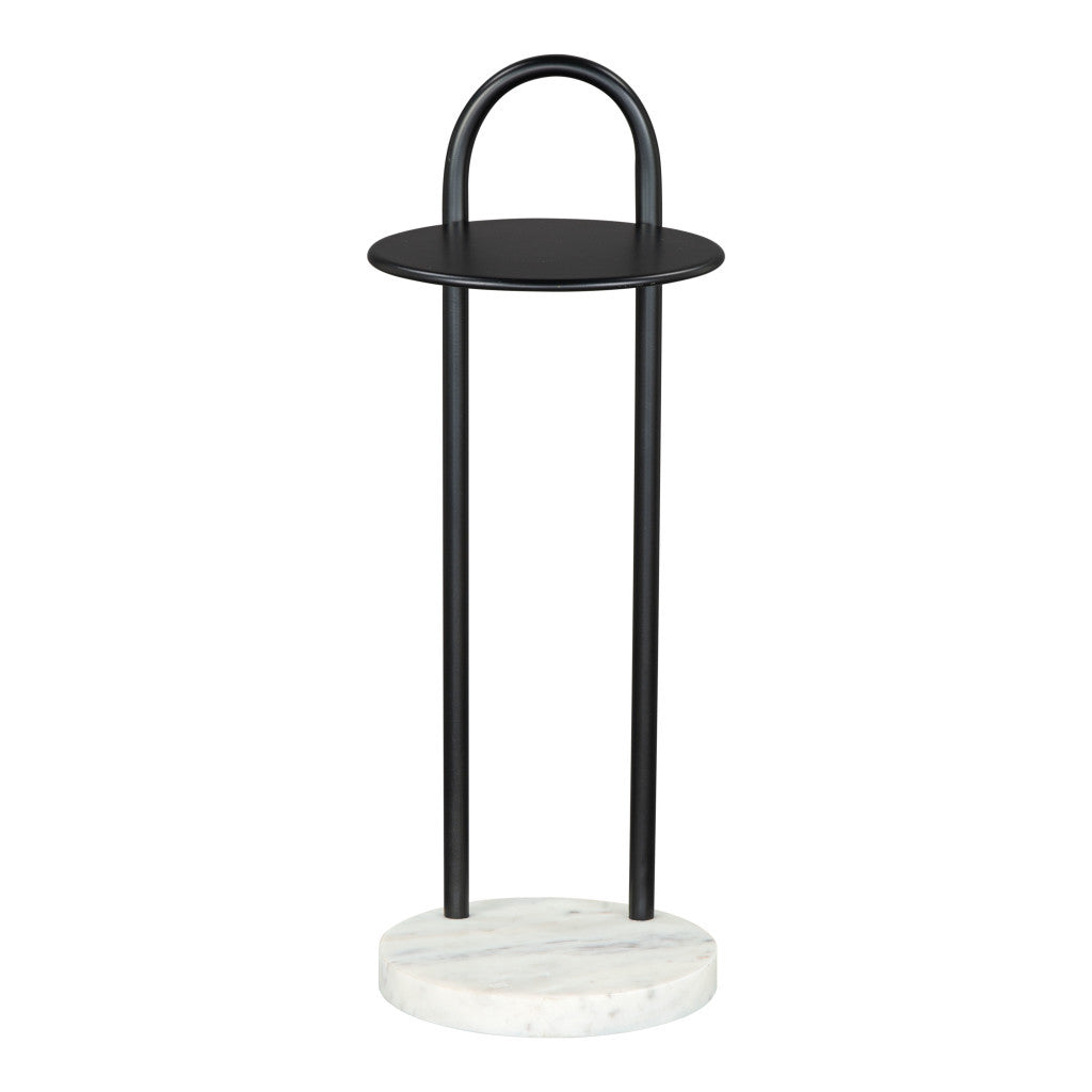22" Black And White Iron And Marble Round C Table End Table - Loft&Timber