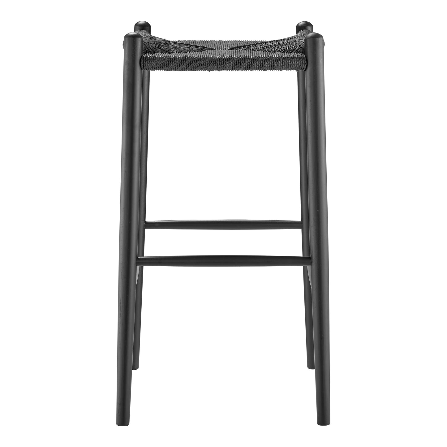 31" Black Rush and Solid Wood Backless Bar Height Bar Chair-1