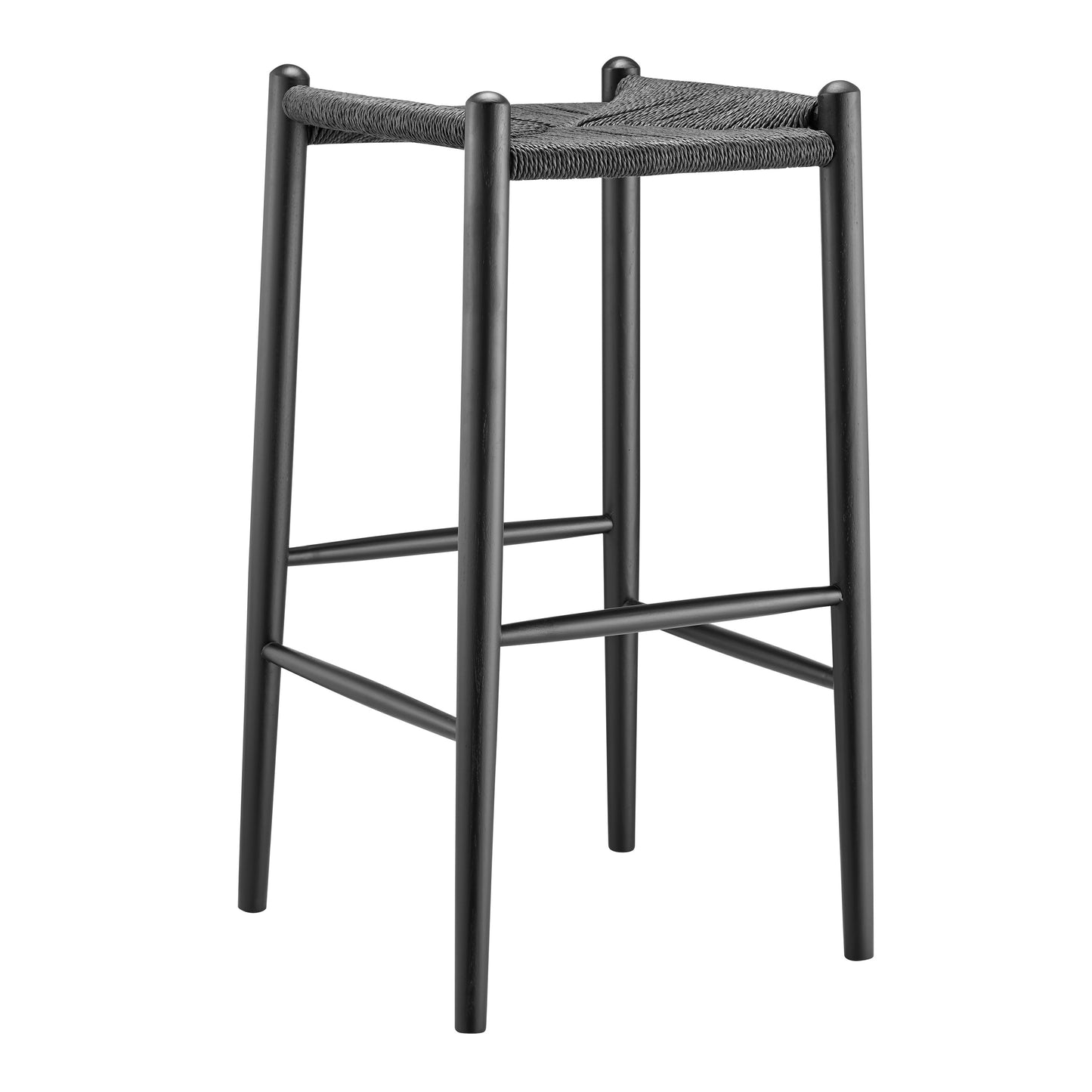 31" Black Rush and Solid Wood Backless Bar Height Bar Chair-2