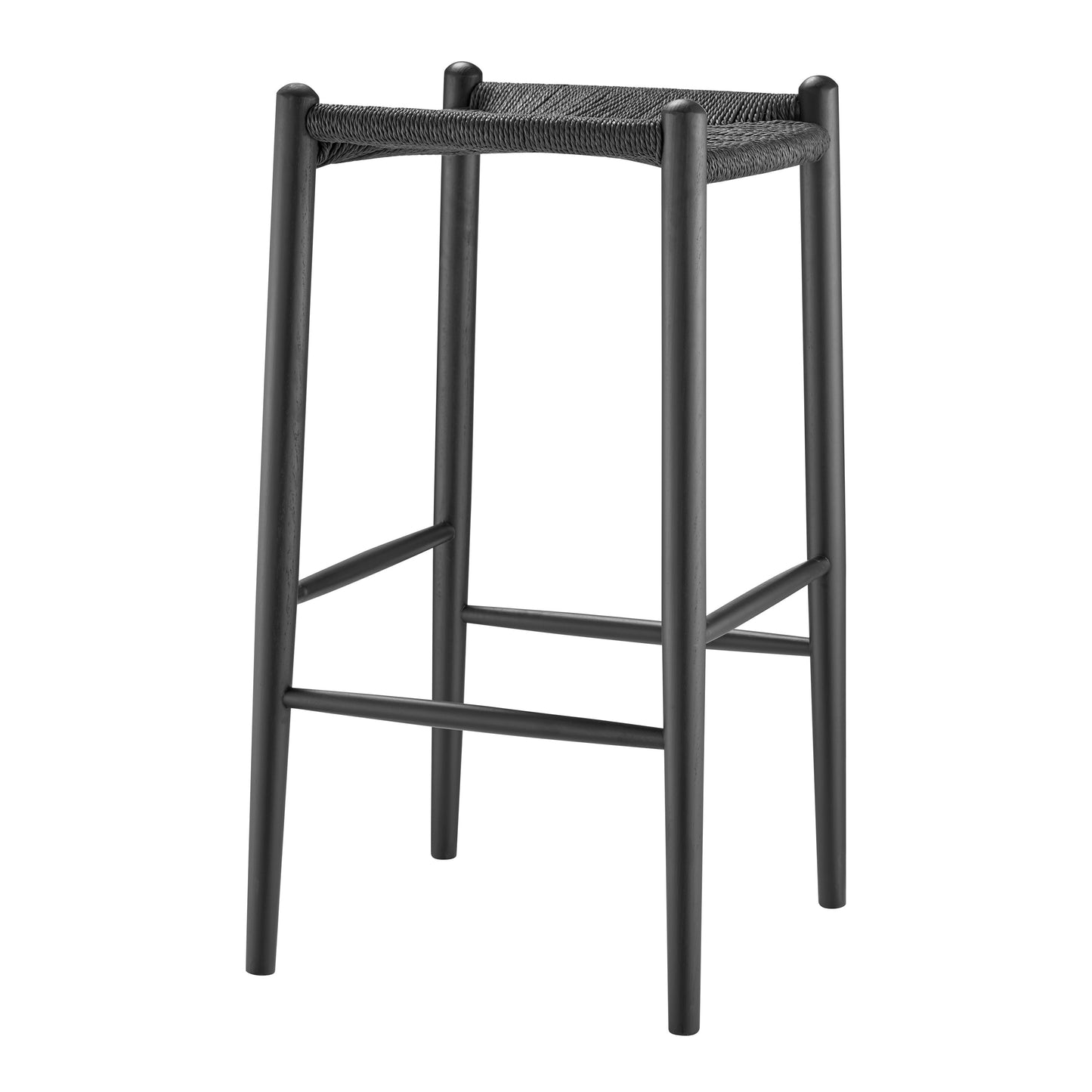31" Black Rush and Solid Wood Backless Bar Height Bar Chair-3