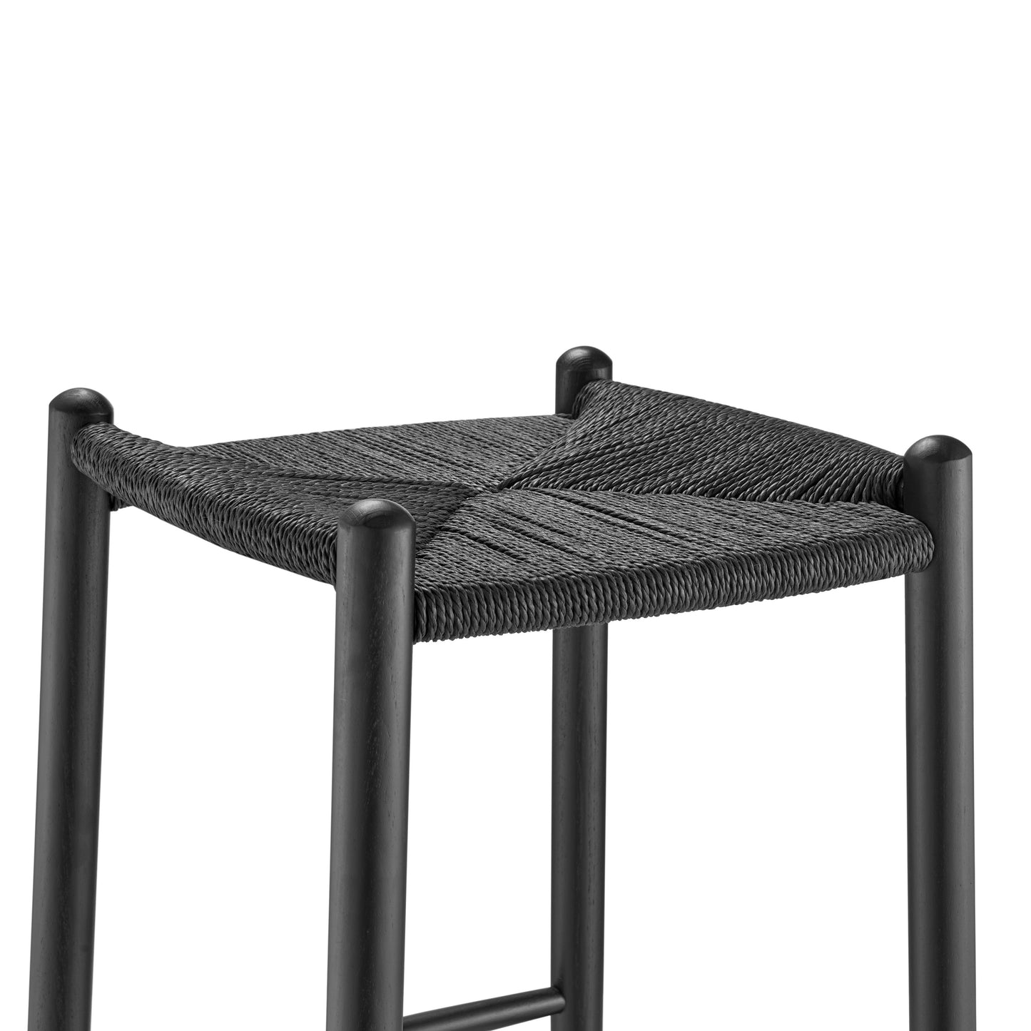 31" Black Rush and Solid Wood Backless Bar Height Bar Chair-5