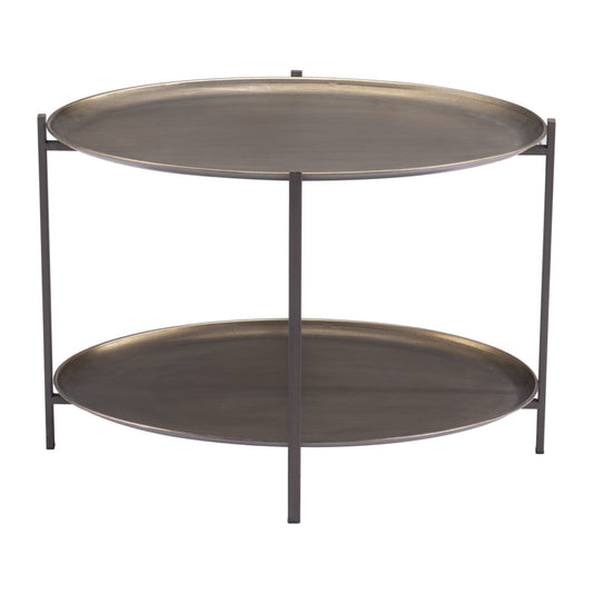 26" Antiqued Bronze and Black Steel Oval Two Tier Coffee Table - Loft&Timber