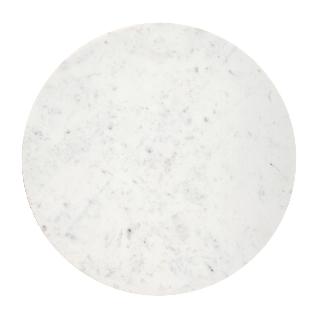 34" White and Natural Genuine Marble and Wood Round Drum Coffee Table - Loft&Timber
