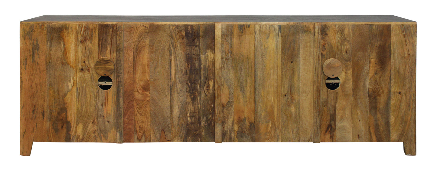 86" Dark Gray Carved Floral Distressed Solid Wood Enclosed Storage TV Stand-6