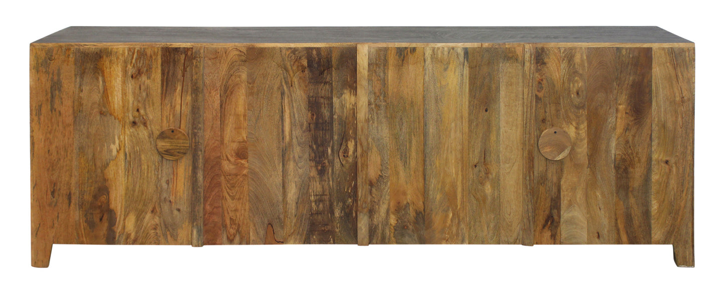 86" Dark Gray Carved Floral Distressed Solid Wood Enclosed Storage TV Stand-5