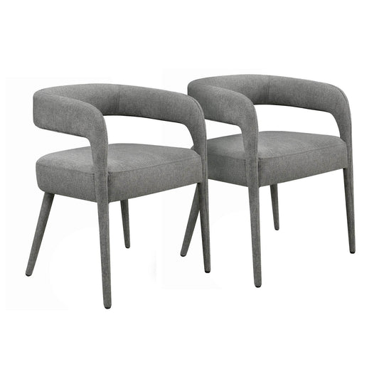 Set of Two Dark Gray Upholstered Linen Open Back Dining Side Chairs - Loft&Timber