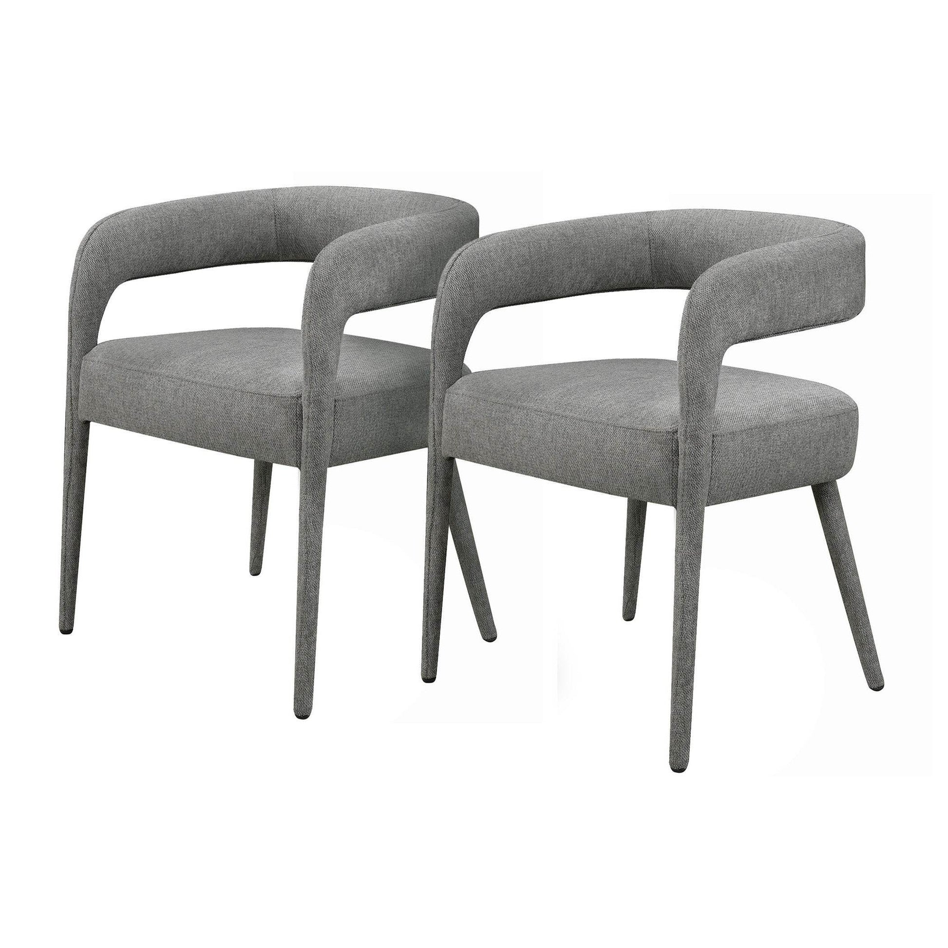 Set of Two Dark Gray Upholstered Linen Open Back Dining Side Chairs - Loft&Timber