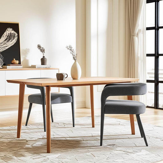 Set of Two Dark Gray Upholstered Linen Open Back Dining Side Chairs - Loft&Timber