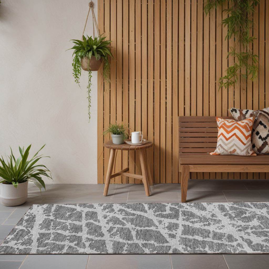 8' Runner Charcoal Abstract Washable Non Skid Indoor Outdoor Runner Rug - Loft&Timber