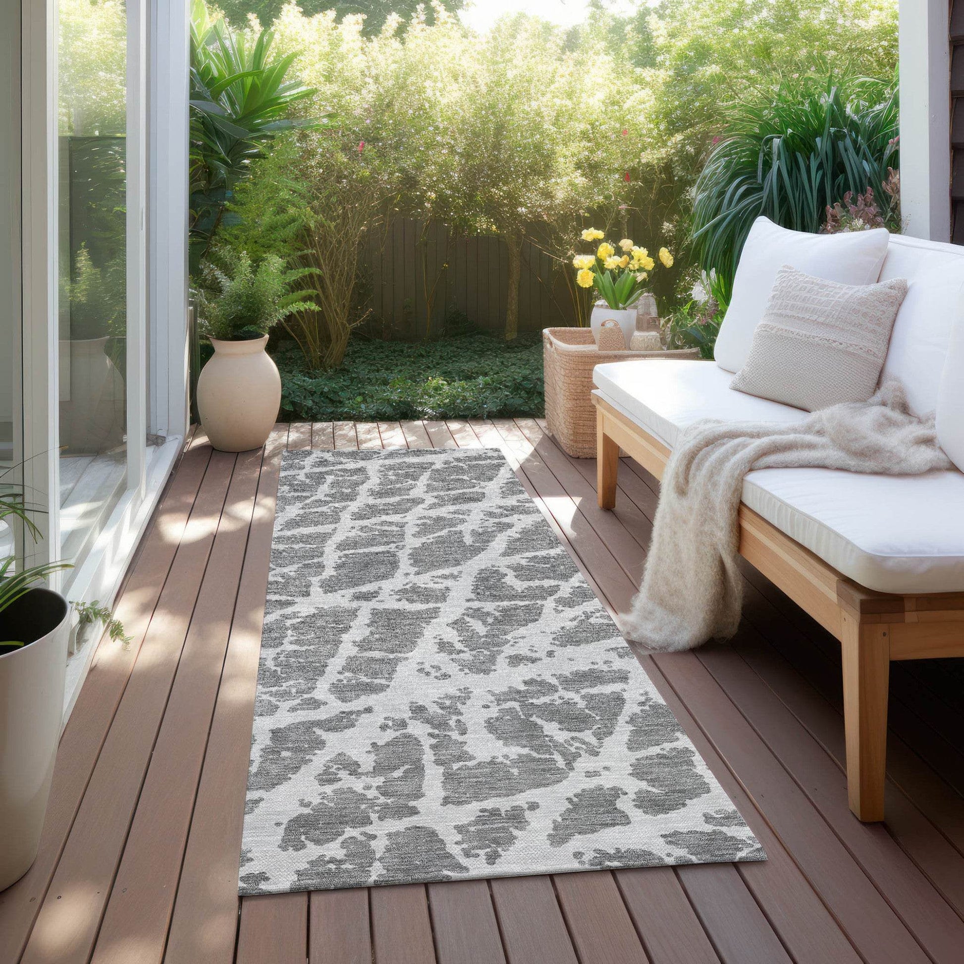 8' Runner Charcoal Abstract Washable Non Skid Indoor Outdoor Runner Rug - Loft&Timber