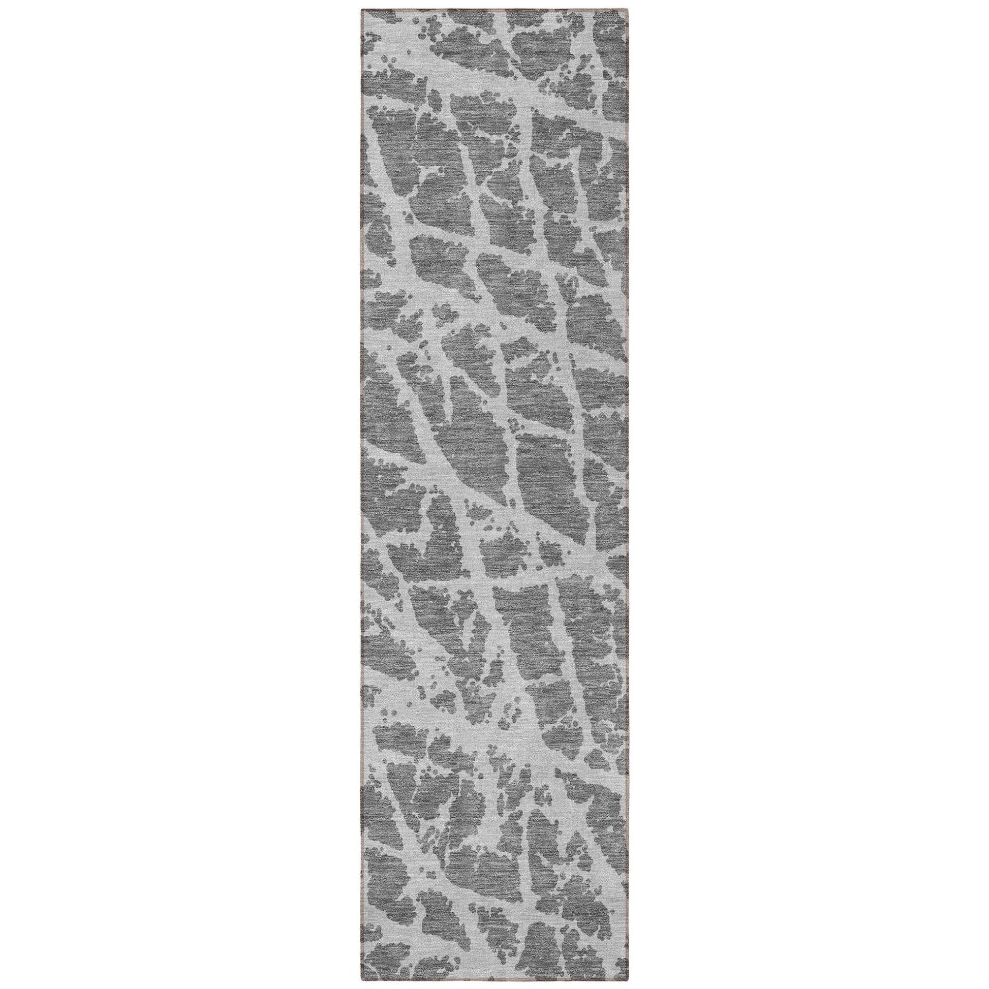 8' Runner Charcoal Abstract Washable Non Skid Indoor Outdoor Runner Rug - Loft&Timber