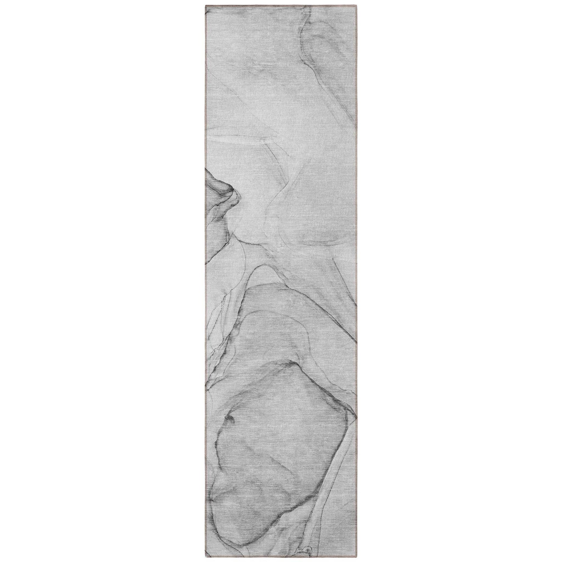 8' Runner Gray Abstract Washable Non Skid Indoor Outdoor Runner Rug - Loft&Timber