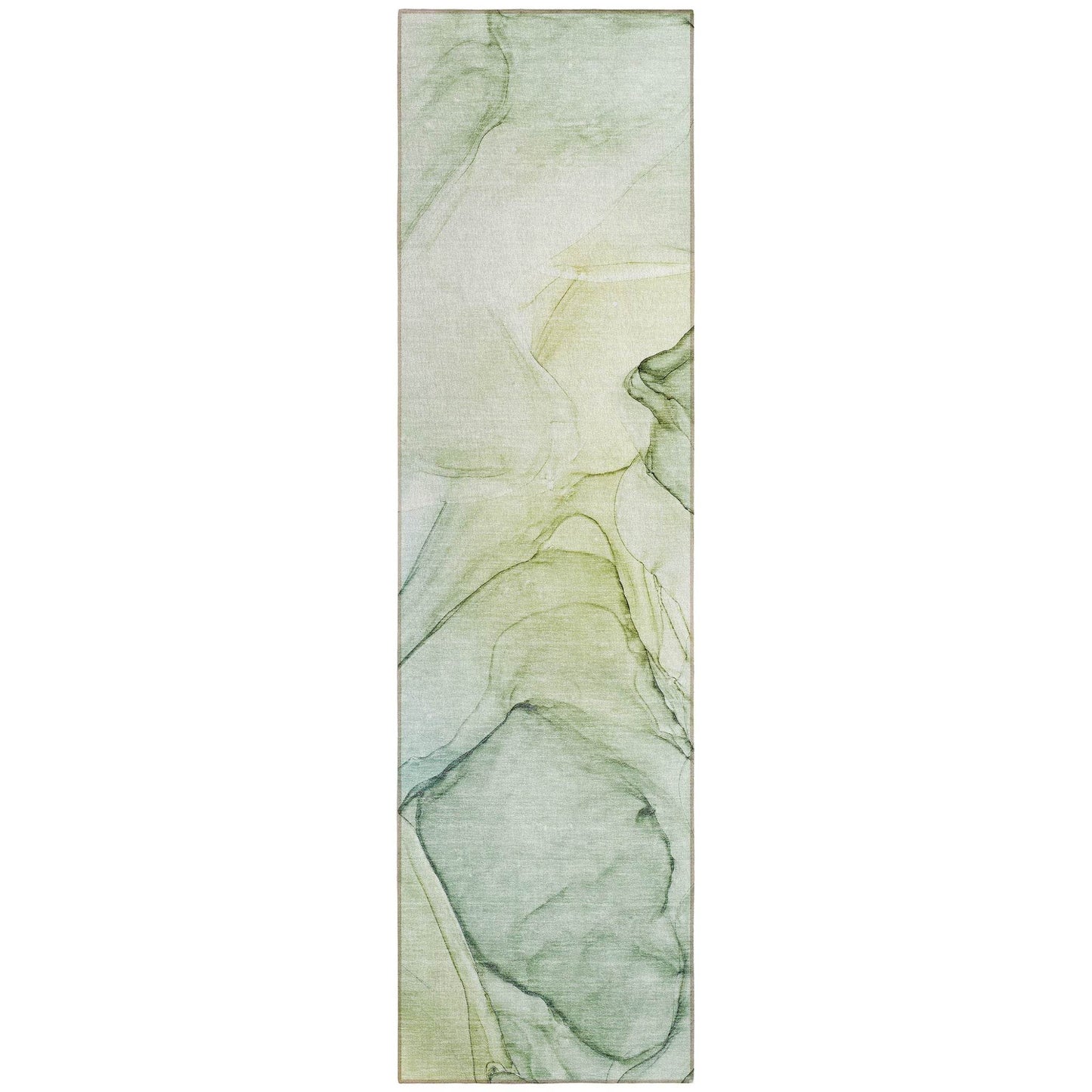 8' Runner Green Abstract Washable Non Skid Indoor Outdoor Runner Rug - Loft&Timber