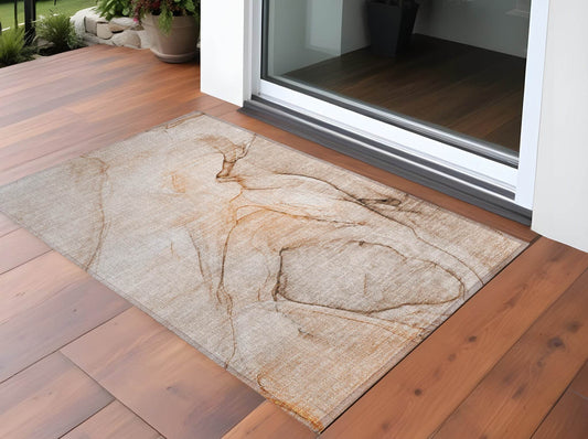 3' X 5' Gray and Orange Abstract Washable Non Skid Indoor Outdoor Area Rug - Loft&Timber