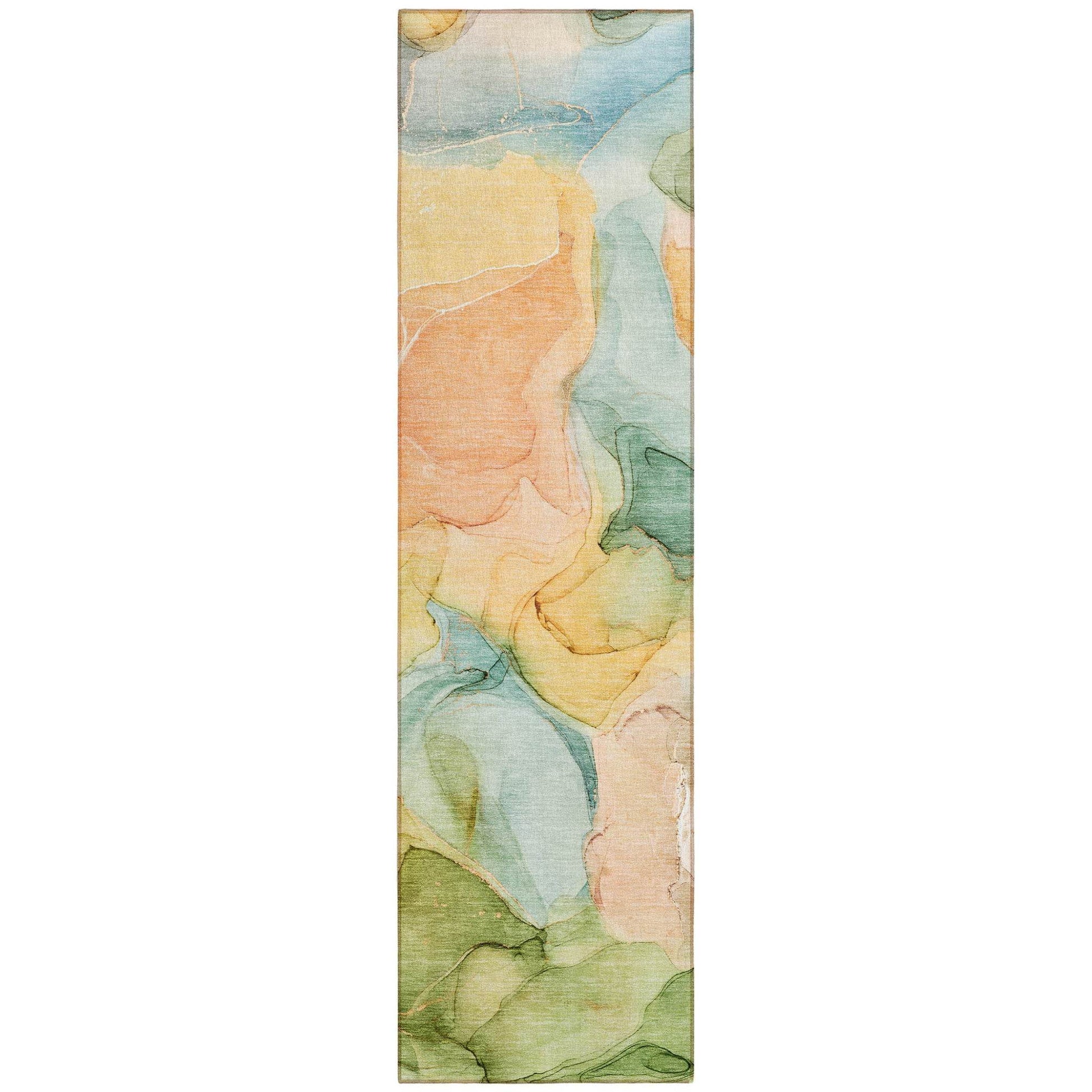 8' Runner Blue Abstract Washable Non Skid Indoor Outdoor Runner Rug - Loft&Timber