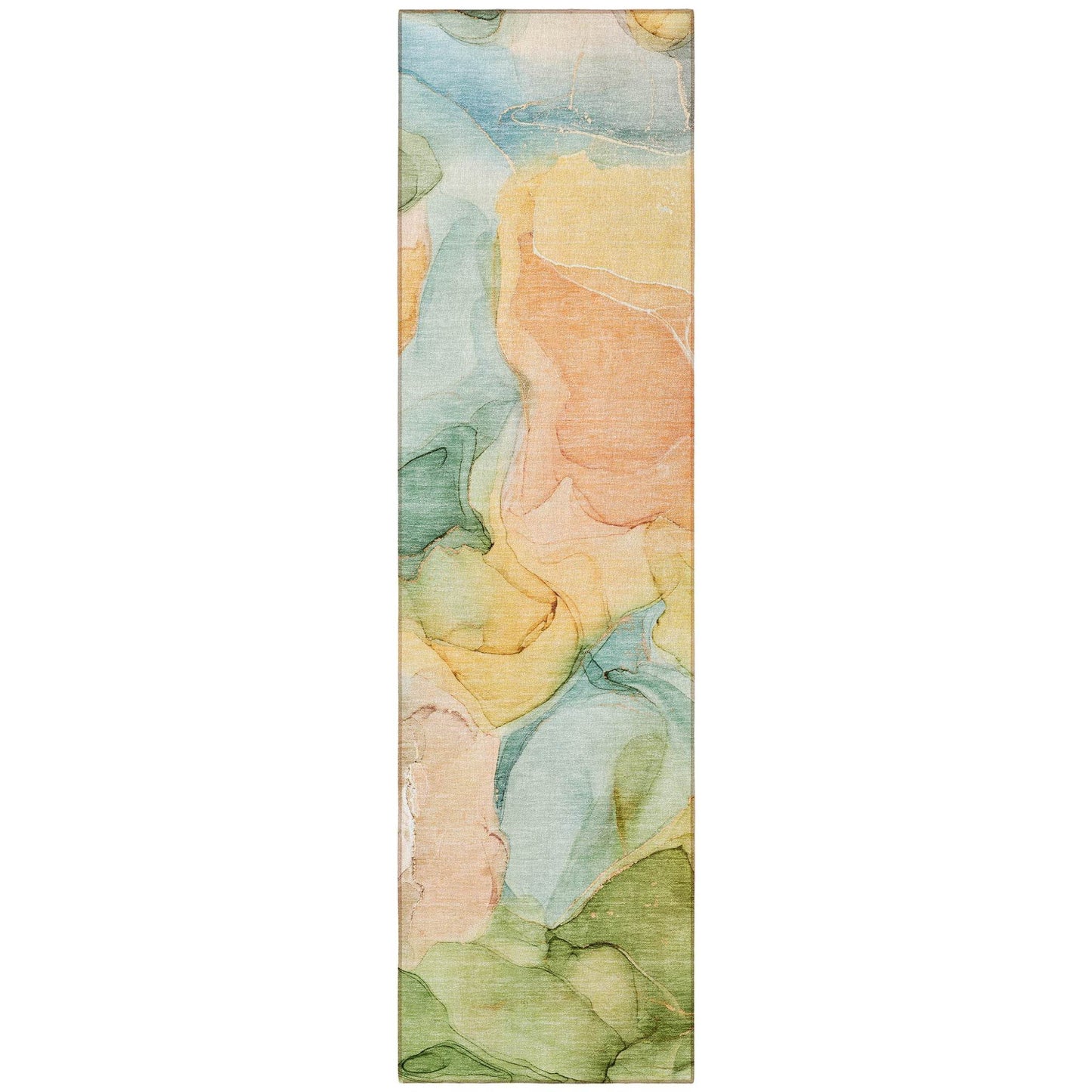 8' Runner Blue Abstract Washable Non Skid Indoor Outdoor Runner Rug - Loft&Timber