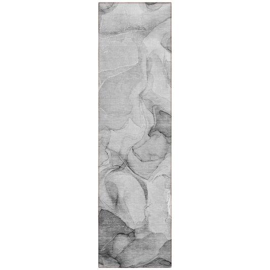 8' Runner Gray Abstract Washable Non Skid Indoor Outdoor Runner Rug - Loft&Timber