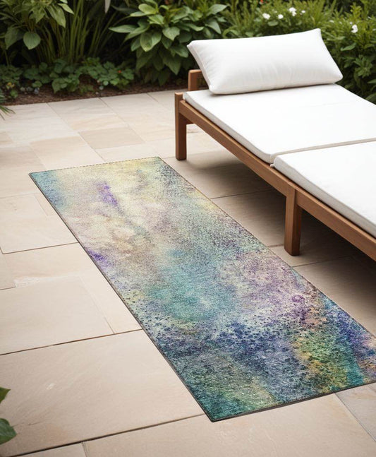8' Runner Ivory Abstract Washable Non Skid Indoor Outdoor Runner Rug - Loft&Timber