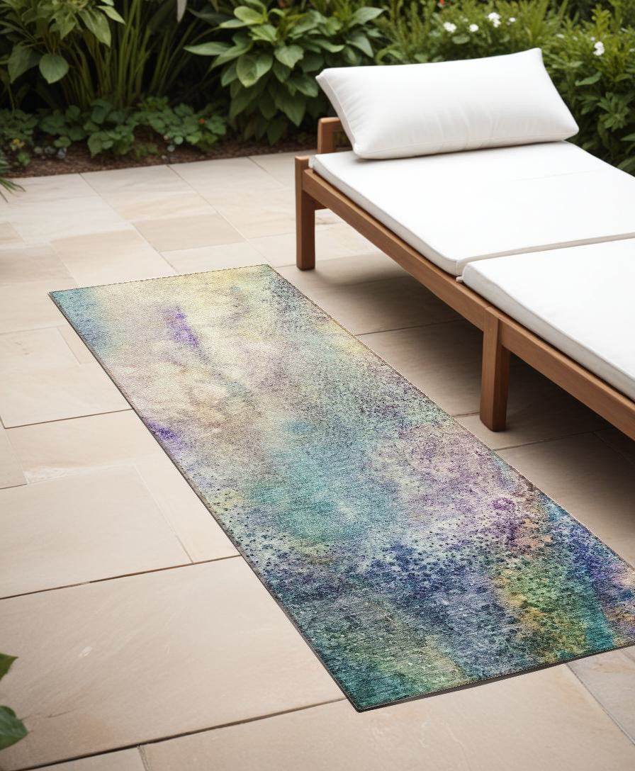 8' Runner Purple Abstract Washable Non Skid Indoor Outdoor Runner Rug - Loft&Timber