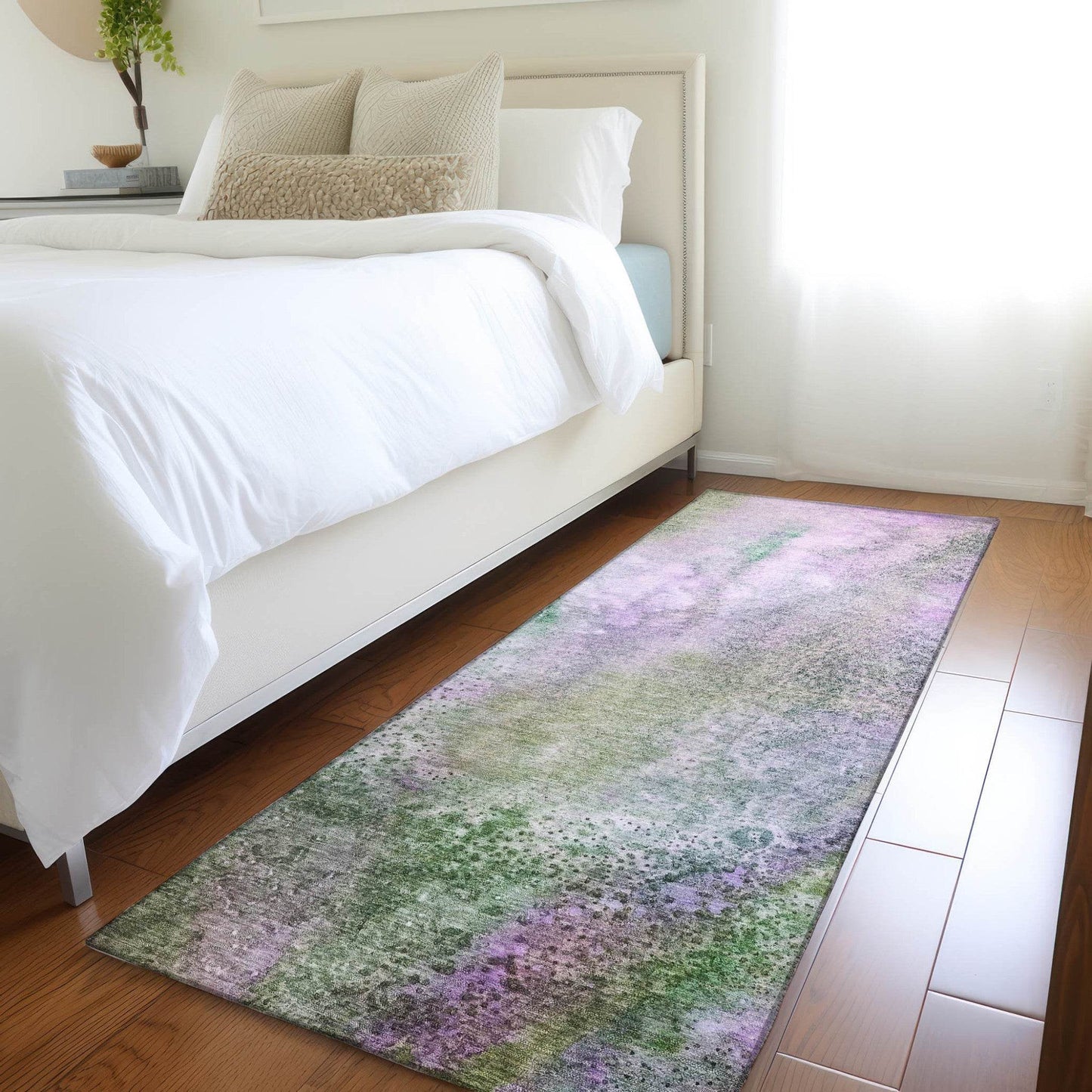 8' Runner Purple Abstract Washable Non Skid Indoor Outdoor Runner Rug - Loft&Timber