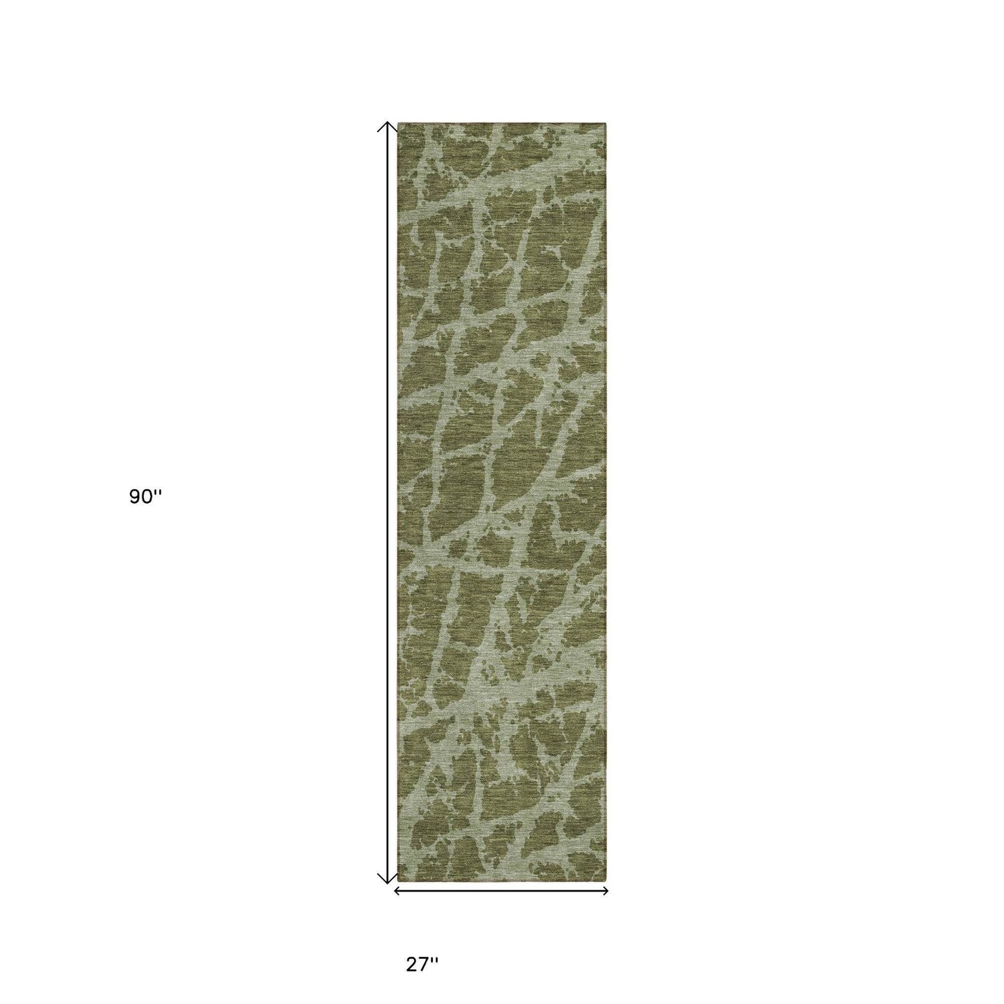 8' Runner Green Abstract Washable Non Skid Indoor Outdoor Runner Rug - Loft&Timber