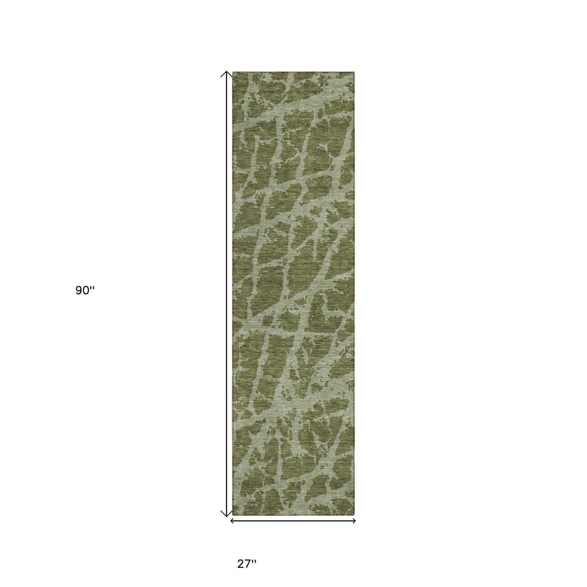 8' Runner Green Abstract Washable Non Skid Indoor Outdoor Runner Rug - Loft&Timber