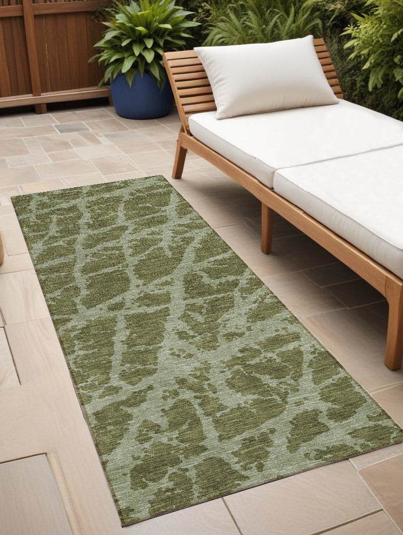 8' Runner Green Abstract Washable Non Skid Indoor Outdoor Runner Rug - Loft&Timber