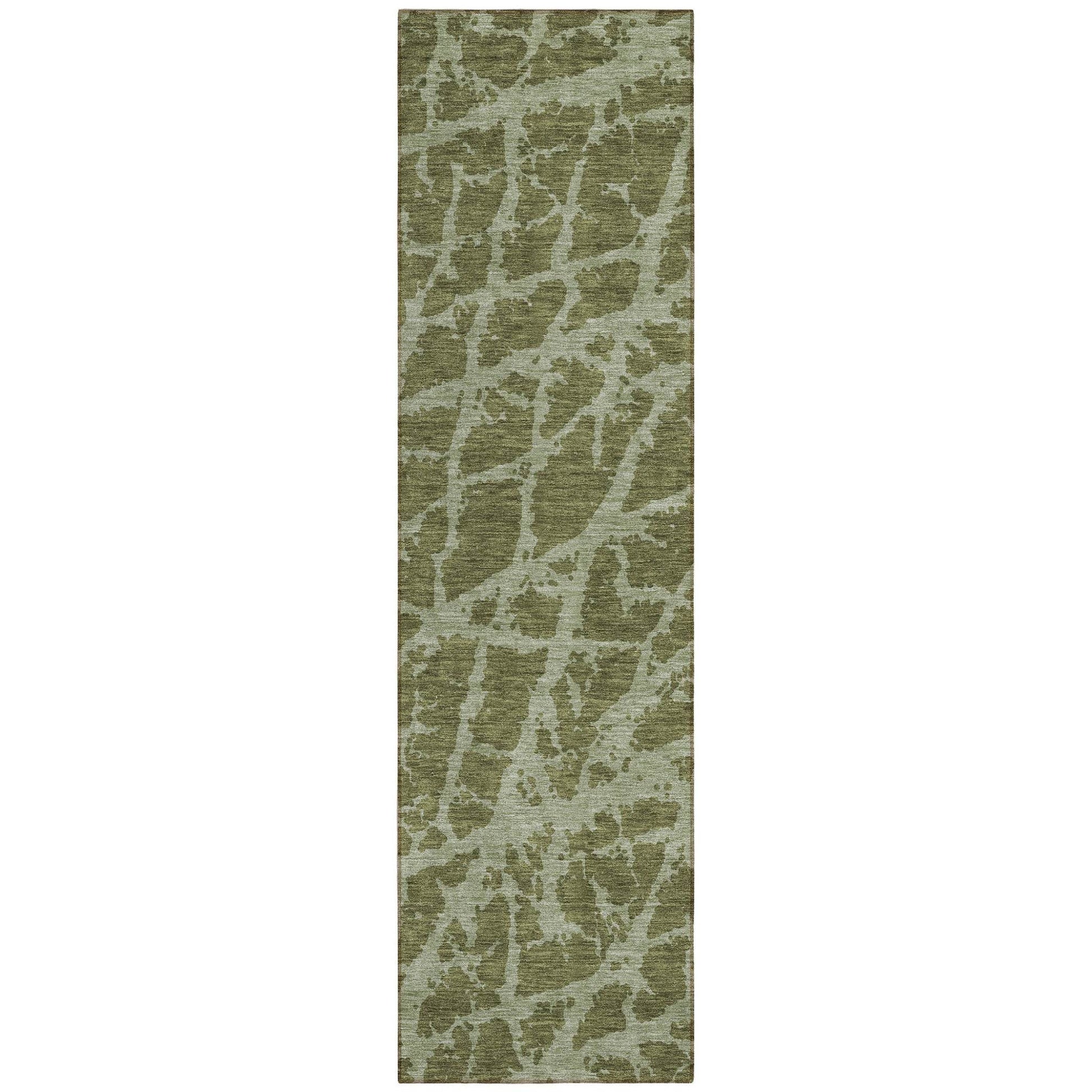 8' Runner Green Abstract Washable Non Skid Indoor Outdoor Runner Rug - Loft&Timber