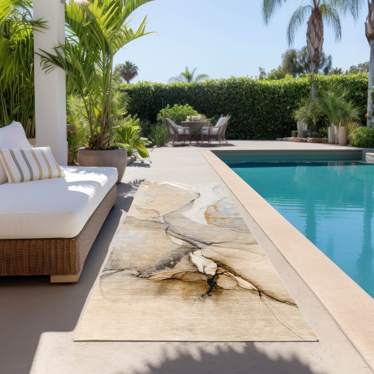 8' Runner Beige Abstract Washable Non Skid Indoor Outdoor Runner Rug - Loft&Timber