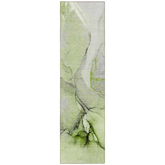8' Runner Green Abstract Washable Non Skid Indoor Outdoor Runner Rug - Loft&Timber