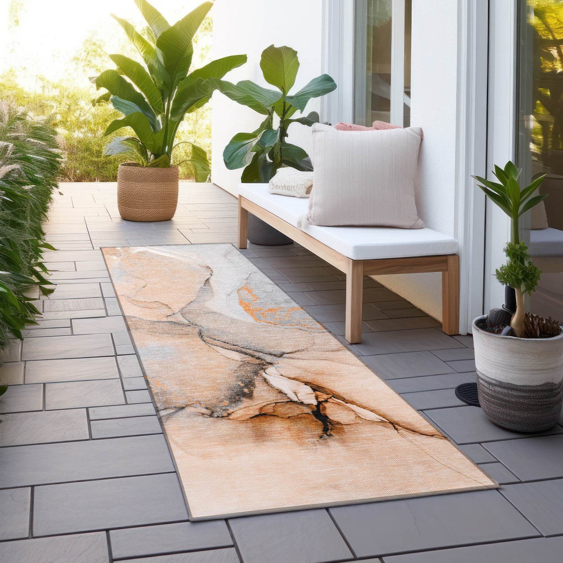 8' Runner Orange Abstract Washable Non Skid Indoor Outdoor Runner Rug - Loft&Timber