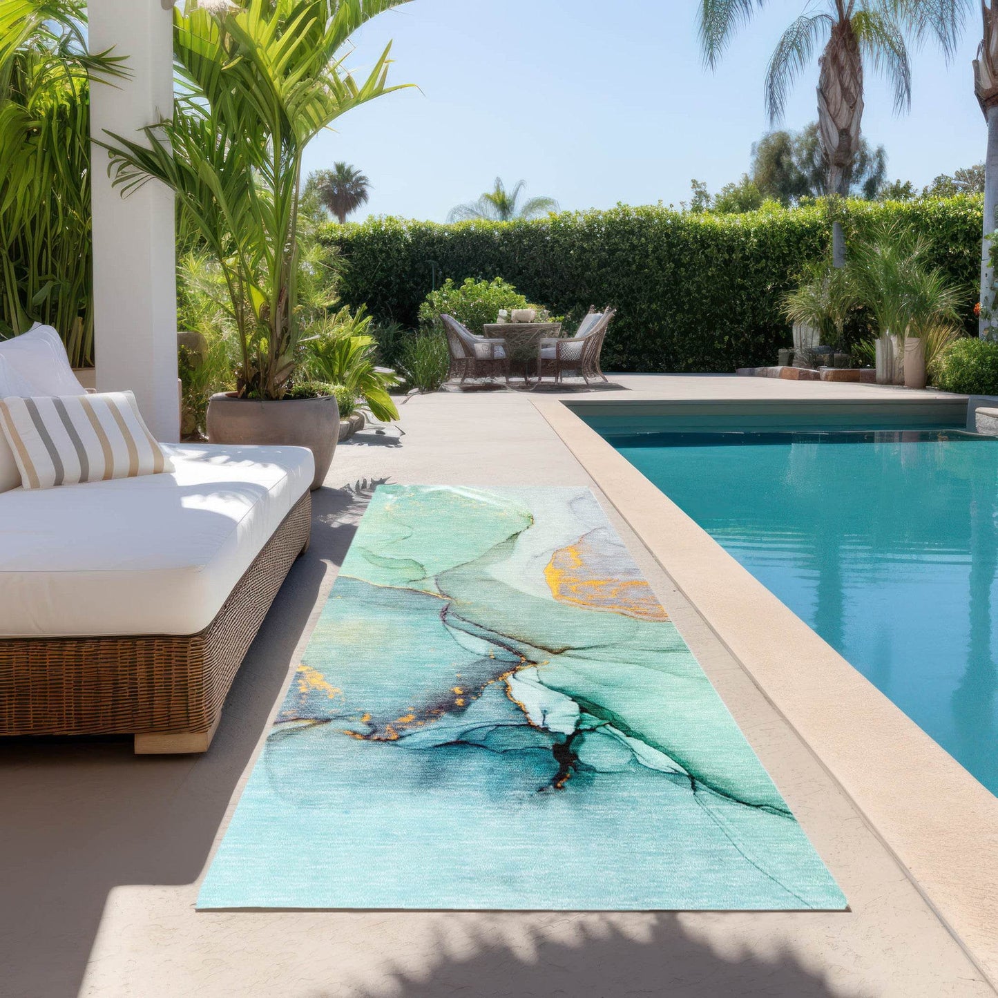 8' Runner Teal Abstract Washable Non Skid Indoor Outdoor Runner Rug - Loft&Timber