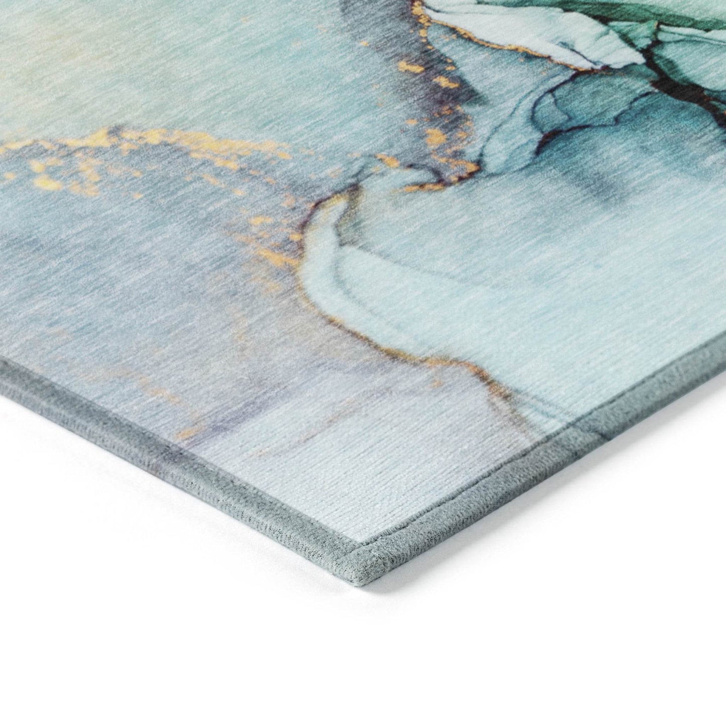 8' Runner Teal Abstract Washable Non Skid Indoor Outdoor Runner Rug - Loft&Timber