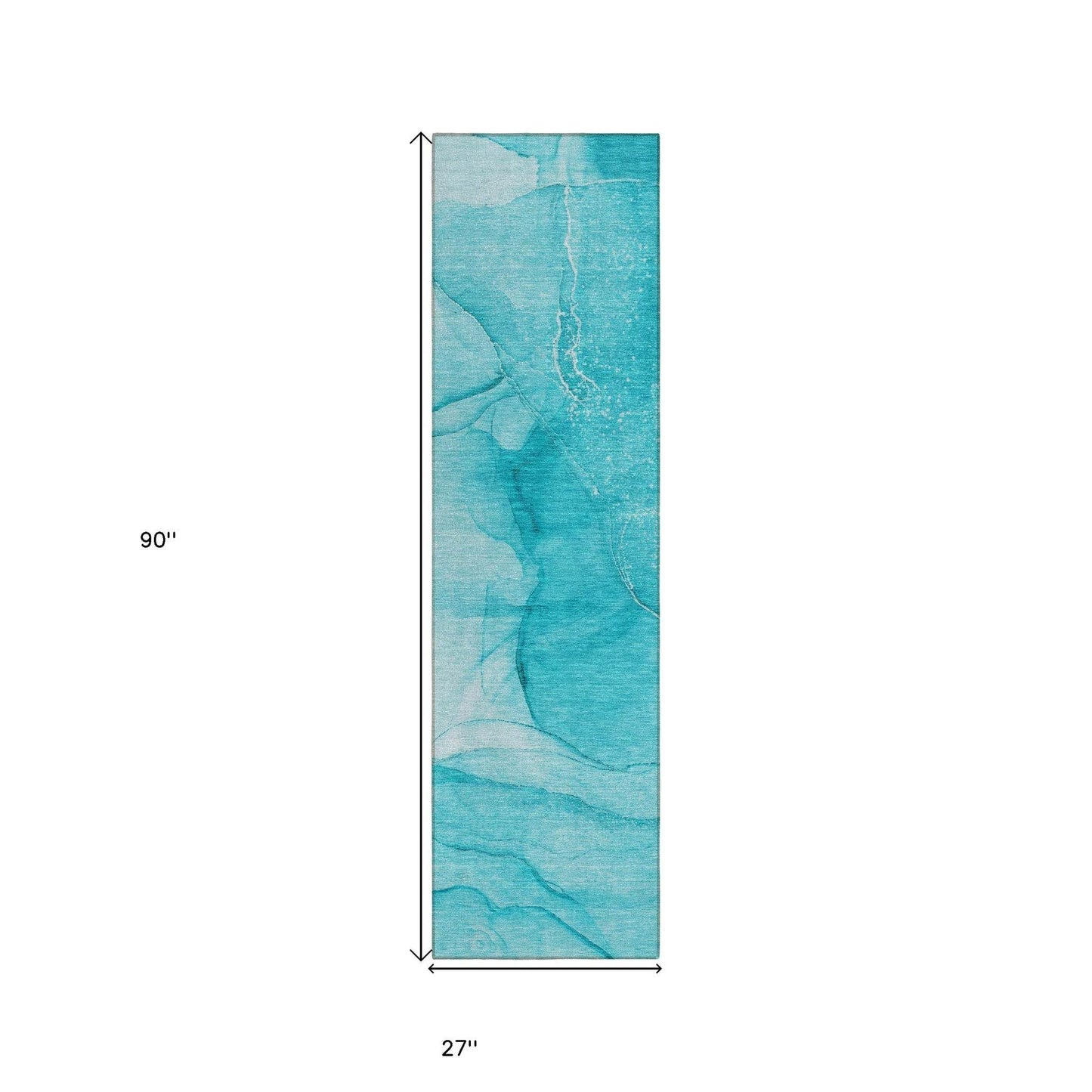 8' Runner Teal Abstract Washable Non Skid Indoor Outdoor Runner Rug - Loft&Timber